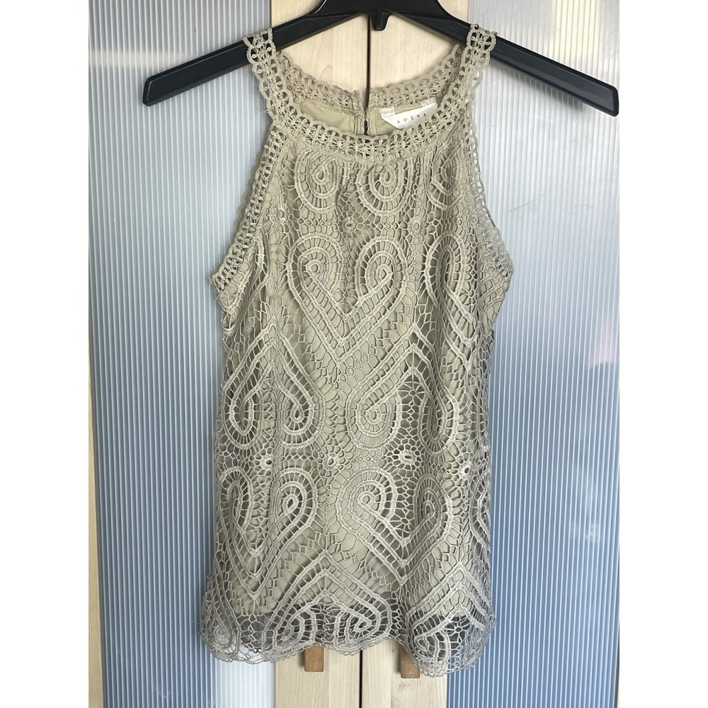 Adiva Women's S Crochet Tank Boho Festival Top Ivory/Beige Cottagecore Lace